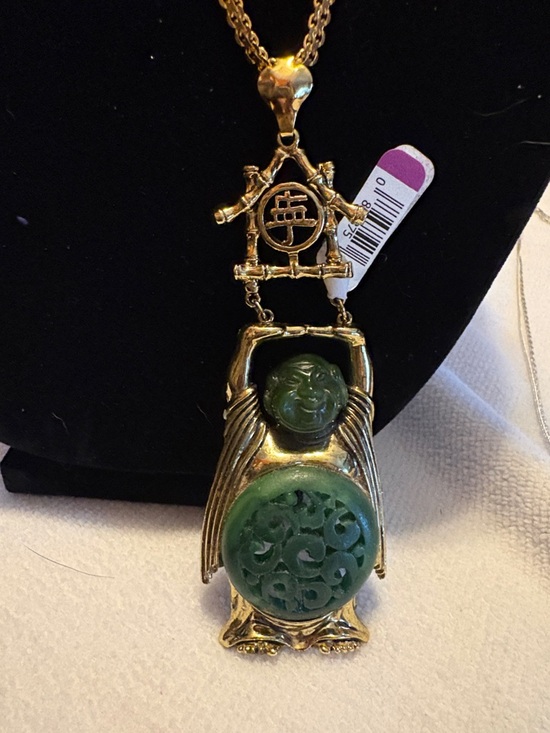 Jewelry - Gold Crown Inc  Green faux Jade  Buddha Pendant Necklace w/ Evergold Hugo chain